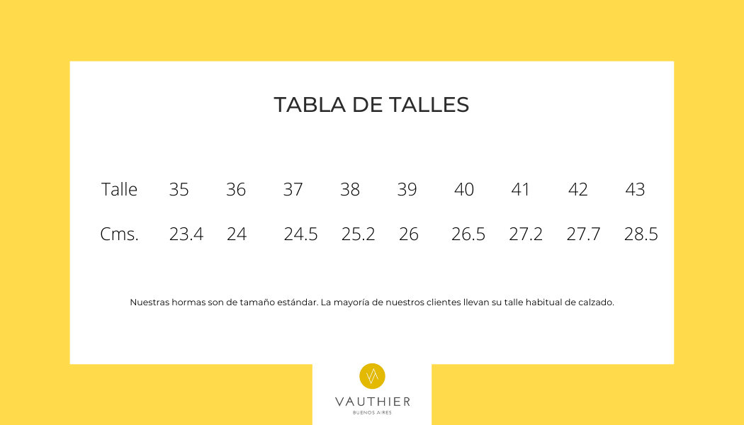 Guía de talles Vauthier Buenos Aires